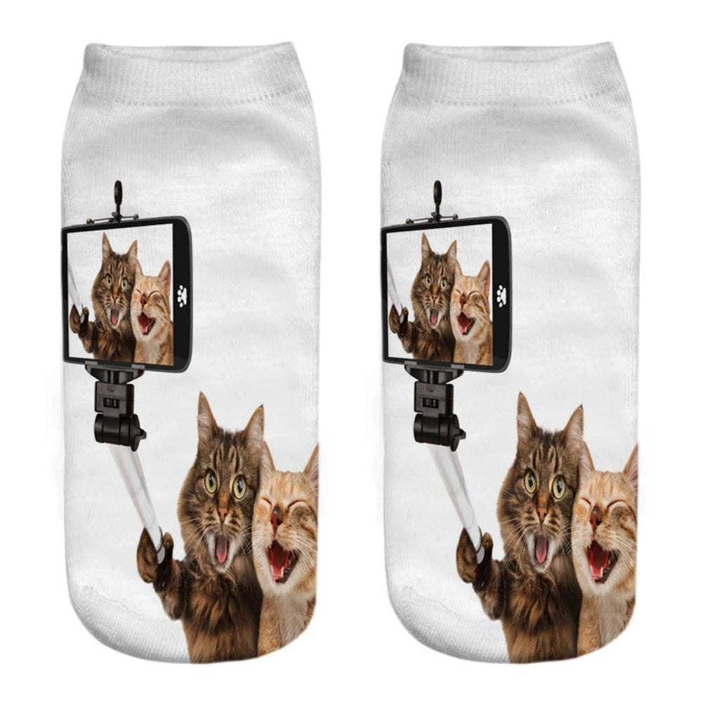 New Women Hot Sell 3D Printed Cool Fashion Funny Cats Cosplay Daily Life Story Socks Short Socks Art Novelty Xmas Gift Dropship