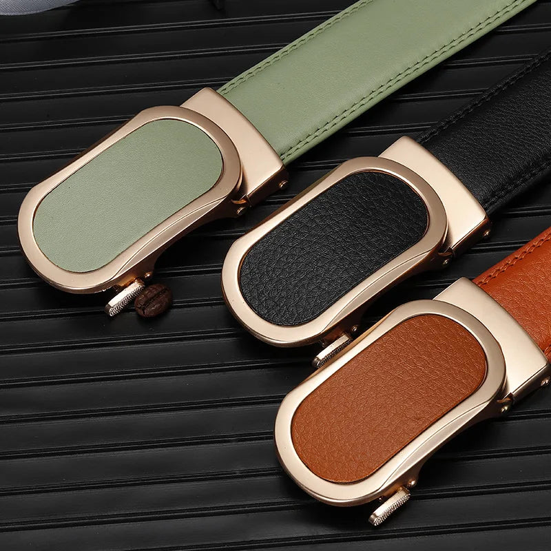 3.5CM multicolor Men Belts Automatic Buckle Belt Genune Leather High Quality Belts For Men Leather Strap Casual Buises for Jeans