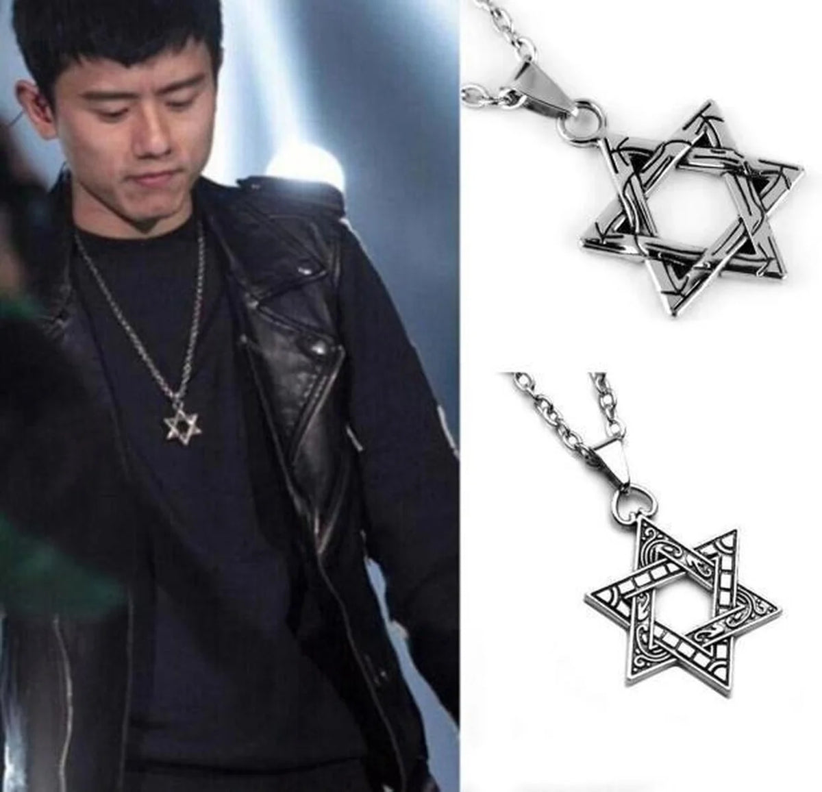 70 Cm Jewelry for Men Boys  Solid Color Six-pointed Star of David Pendant Necklace Titanium Steel Punk Hip Hop Popular Necklace