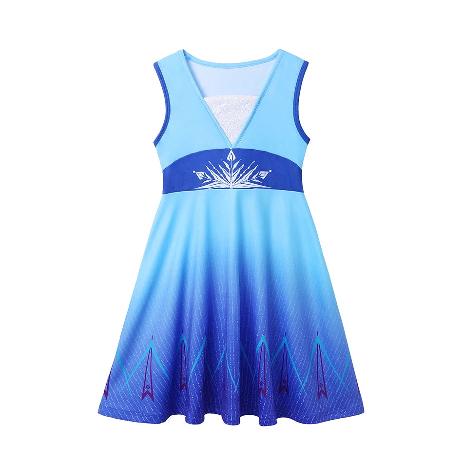 Children's Casual Dress for Girls Mermaid Rapunzel Dress One-Shoulder Sling Short Sleeve Princess Costume Summer Casual Vest