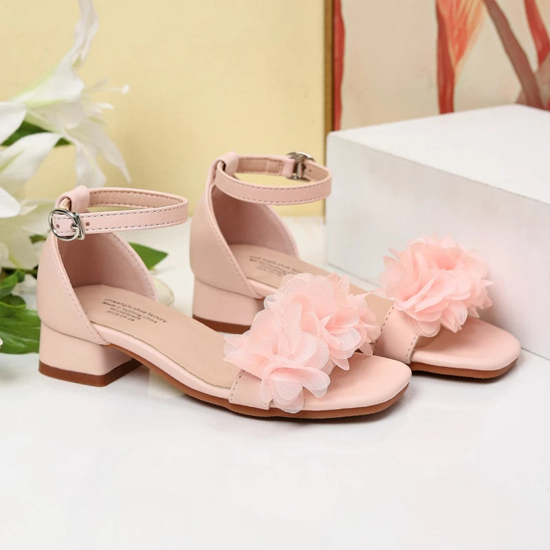 Children High Heel Sandals Fashion Flower Girls Princess Sandals Soft Sole Comfortable Non-slip Kids Shoes for Party Performance