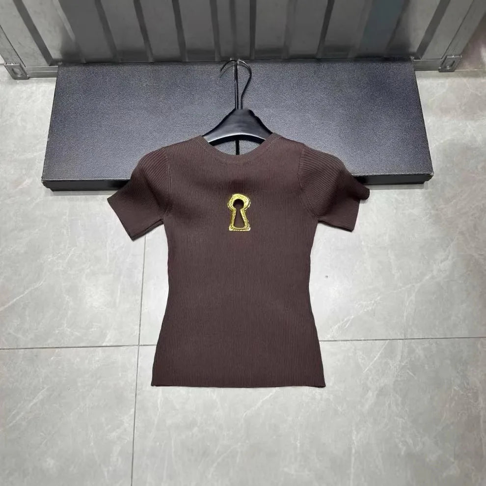 High Quality Summer New Hollowed Out Stand Up Collar Knitted Sweater Tshirt Women Commuting Slimming Sweater T-shirts Top