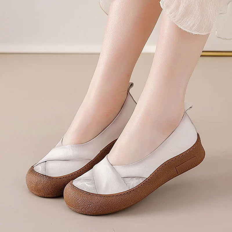 Spring Fashion Women's Loafers Genuine Leather Soft Moccasin Retro Butterfly-Know Flower Summer Ballet Flats Ladies Shoes