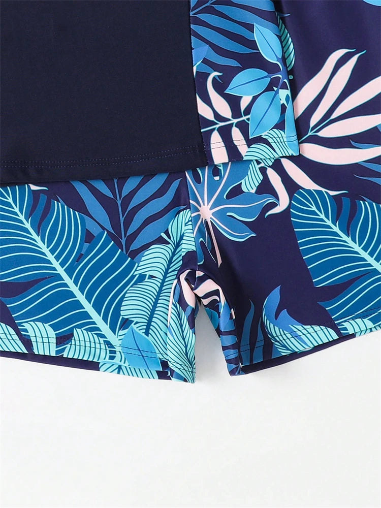 Boy Kids Swimsuit 2026 New Solid Print Short Sleeve Children Swimwear Summer Two Piece Split Beachwear Bathing Suit For Swimming