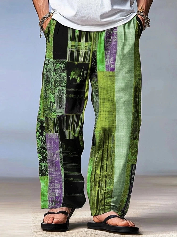 Men's Trousers Pants Beach Pants Drawstring Elastic Waist Summer 3D Print Stripe Graphic Prints Geometry Comfort Casual Pants