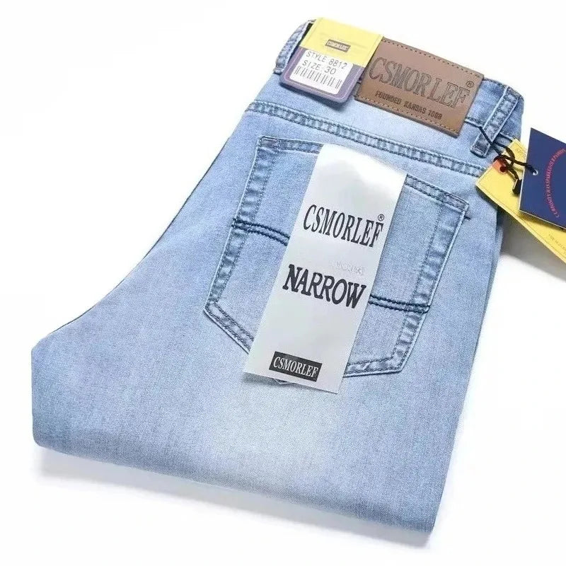 2026 Brand Top Classic Style Men Spring Summer Jeans Business Casual Light Blue Stretch Cotton Denim Male Trousers