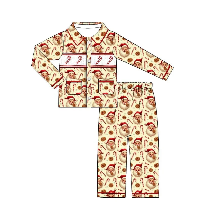 Hot Sale Boutique Children's Set Long Sleeve Elastic Bow Girls and Boys Long Sleeve Pajamas Set Candy Biscuit Print Children Set