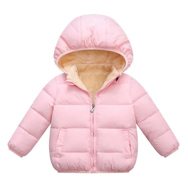 Baby Kids Coats Winter Thick Jackets For Boys Warm Plush Thicken Outerwear For Girls Fur Hooded Jacket Children Plush Thick Coat