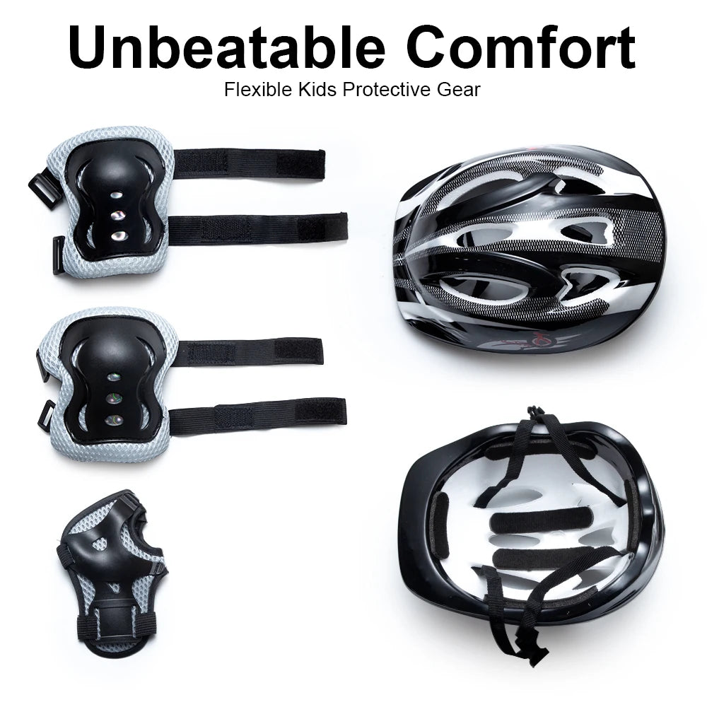 7 Pcs Kids Protective Gear Set, Roller Skating Helmet & Pads for Kids, Bicycle Scooter Safety Gear with Knee Elbow Wrist Guards