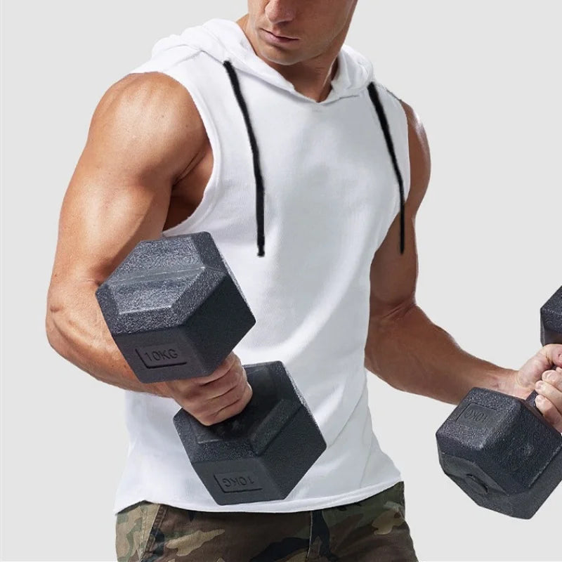 2025 Summer Men's Basketball Running Training Hooded Sleeveless Fitness Top Fashionable Loose Quick drying Sports Tank Top