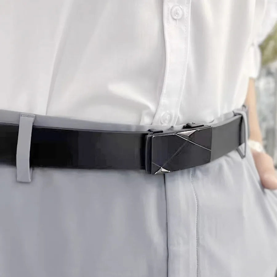Men's Black Automatic Buckle Belt, Business Style, Minimalist Design, Easy to Handle Suit/casual Pants, Multiple Scenarios