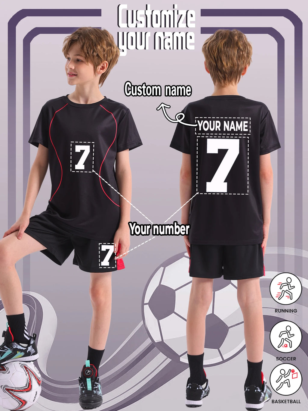 Kids' Casual Sports Football Kit Personalized with Number And Name Suitable for Soccer Sports Daily Wear