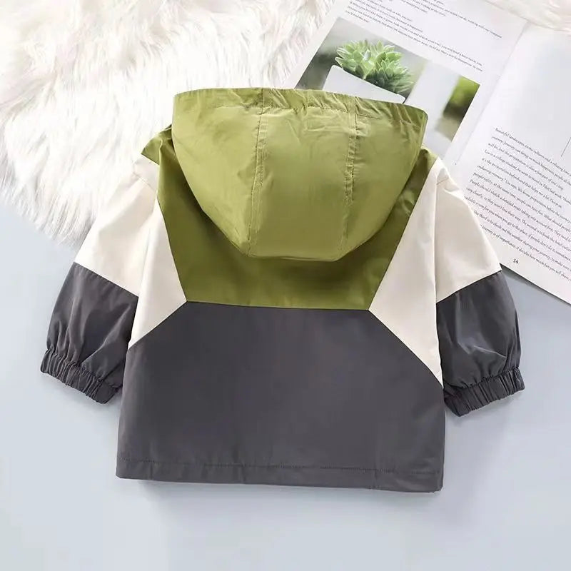 Children's Coat 2023 Spring New Boys Korean Edition Color Block Hooded Jacket Unisex Sports Color Block Top Spring And Autumn