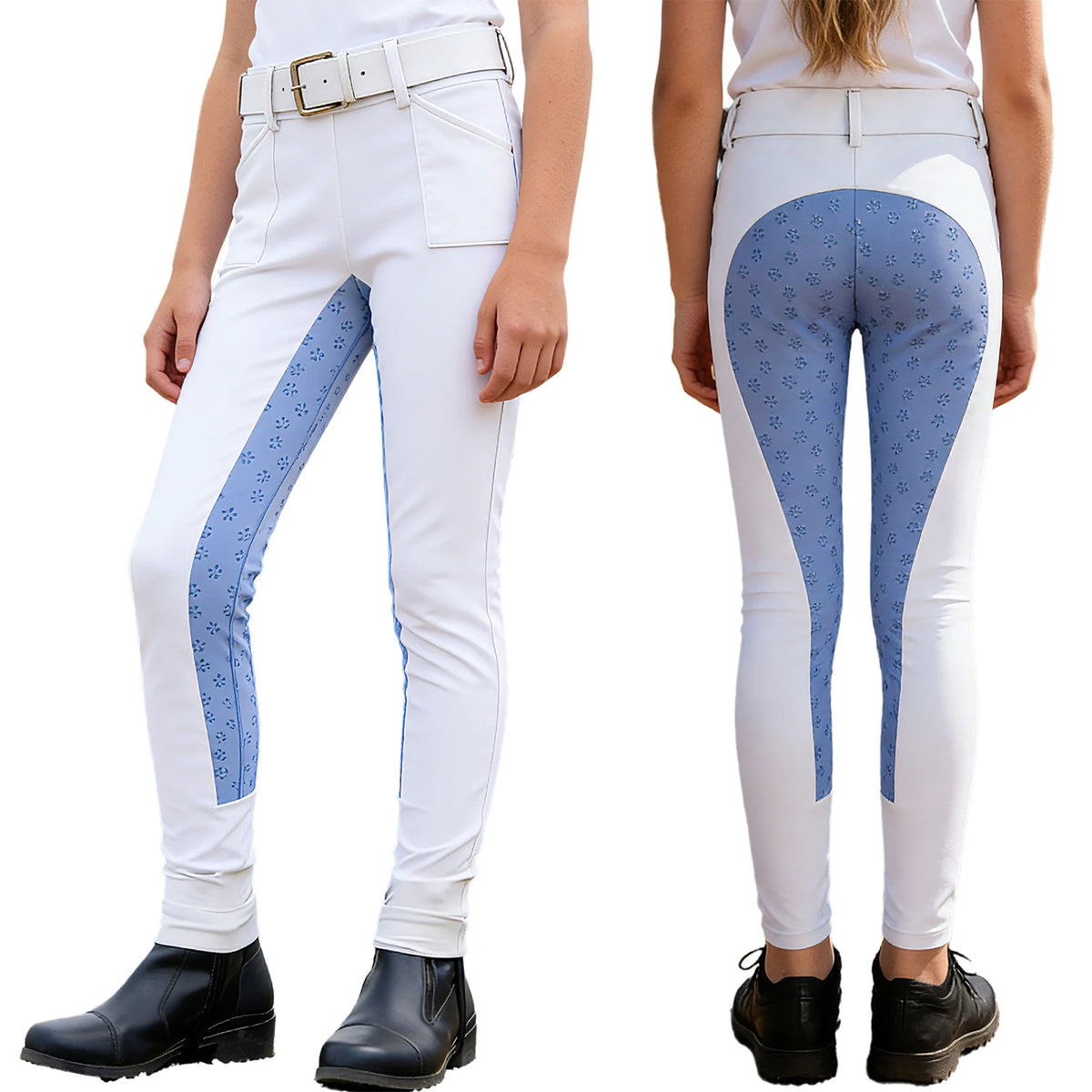 Kids Boys Girls Horse Riding Sports Pants Anti-skid Full Seat Color Block Equestrian Leggings for Gym Cycling Casual Daily Wear