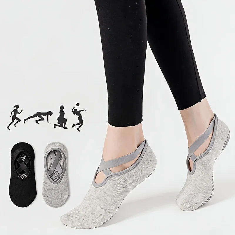 Yoga Socks for Women Non Slip Cross Strap Pilates Socks Breathable Anti-skid Barre Ballet Dance Gym Fitness Sports Socks
