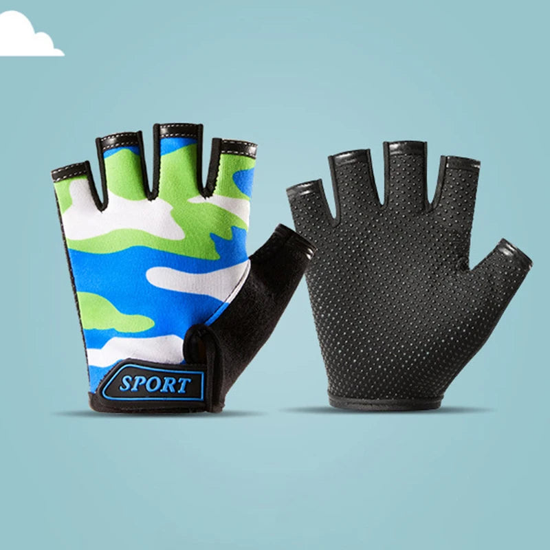 Kids Cycling Gloves for Boys Girls Fingerless Summer Sport Breathable Anti-Slip Skateboarding Camouflage Children Outdoor Gloves
