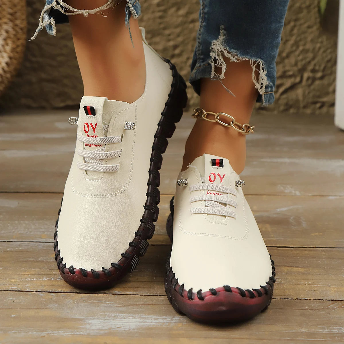 Sneakers Women Shoes Loafers Lace Up Leather Flat New Spring 2025 Casual Comfortable Mom Shoes Mujer Zapatos Chaussure Femme