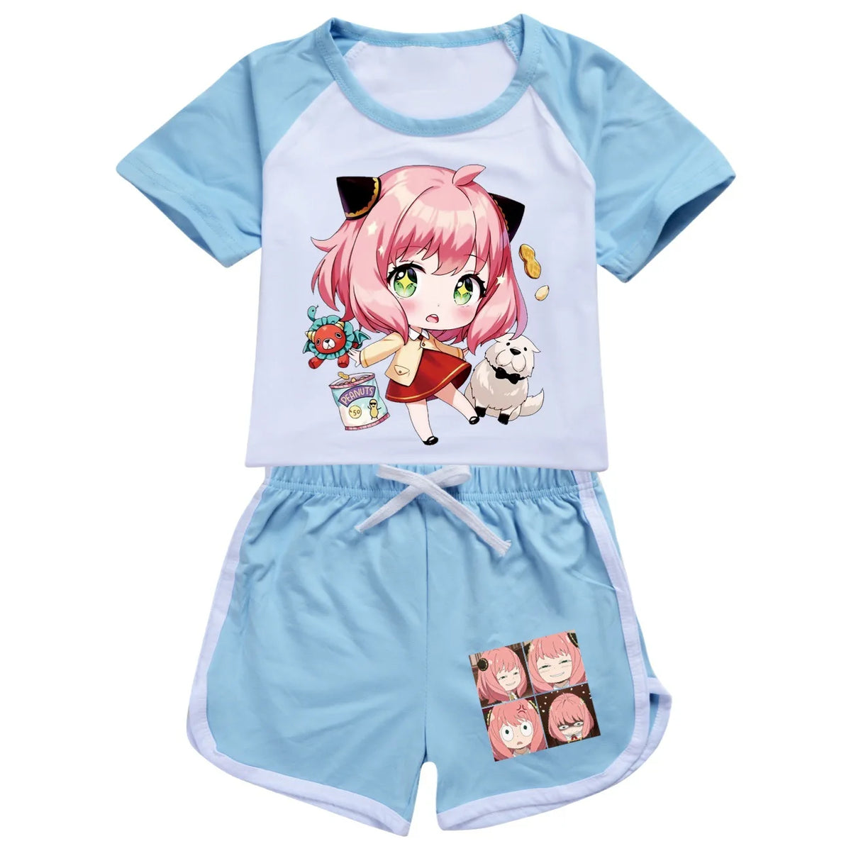 new Anime SPY×FAMILY Pajamas Children's Summer Clothing Anya Leisure Short Sleeve Round Neck T-shirt+shorts Set Kids Gift 2pcs