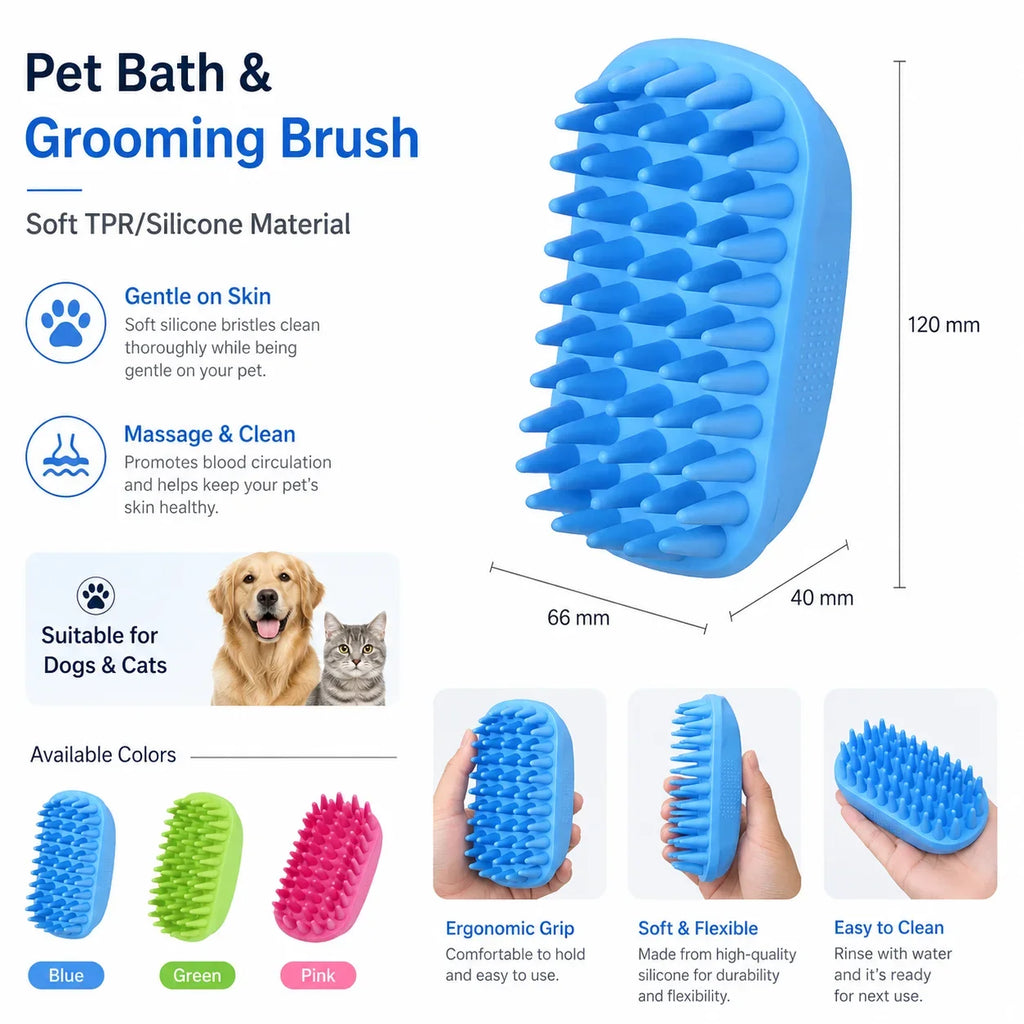 Pet Massage De-Shedding Brush, Soft Dog Bath Cleaning Scrubber, Hair Removal Grooming Tool for Pets
