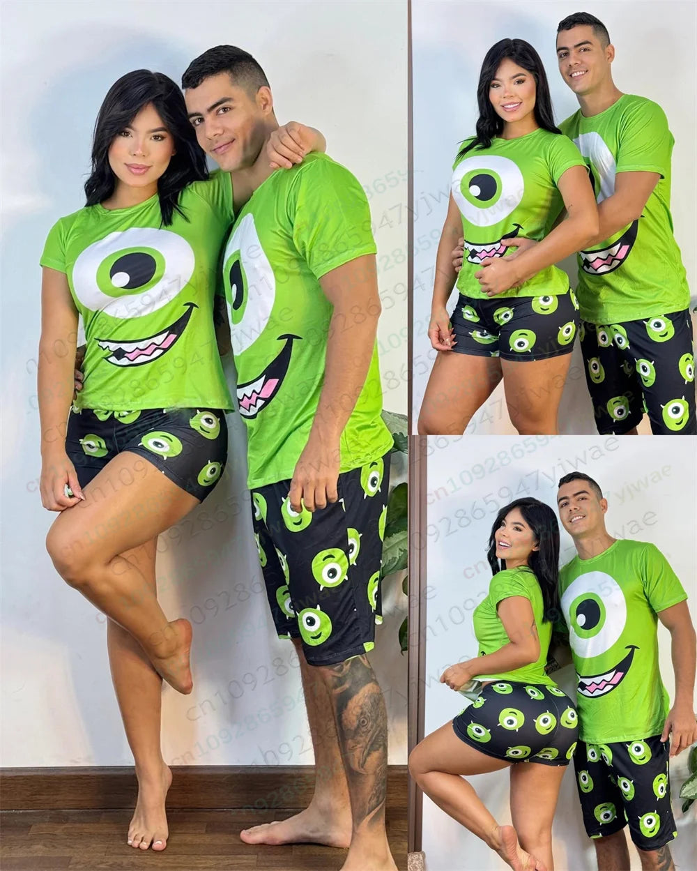 Summer Couple'S Set Pajamas With Big Eyes 3d Graphic Tee Casual Comfortable Home Wear Summer Men Women Short Sleeved Shorts