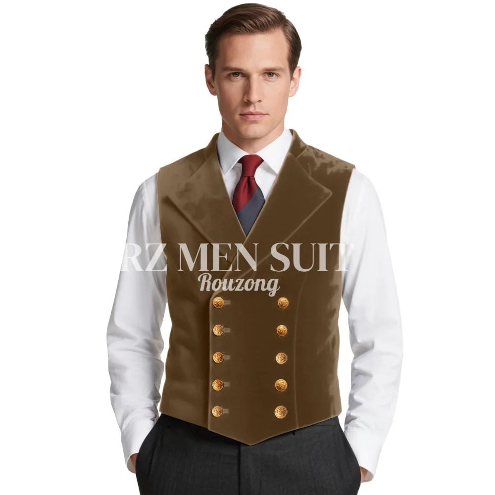 Mens Velvet Suit Vest Retro Lapel Double Breasted Tuxedo Vests Victorian Formal Waistcoat chaleco hombre