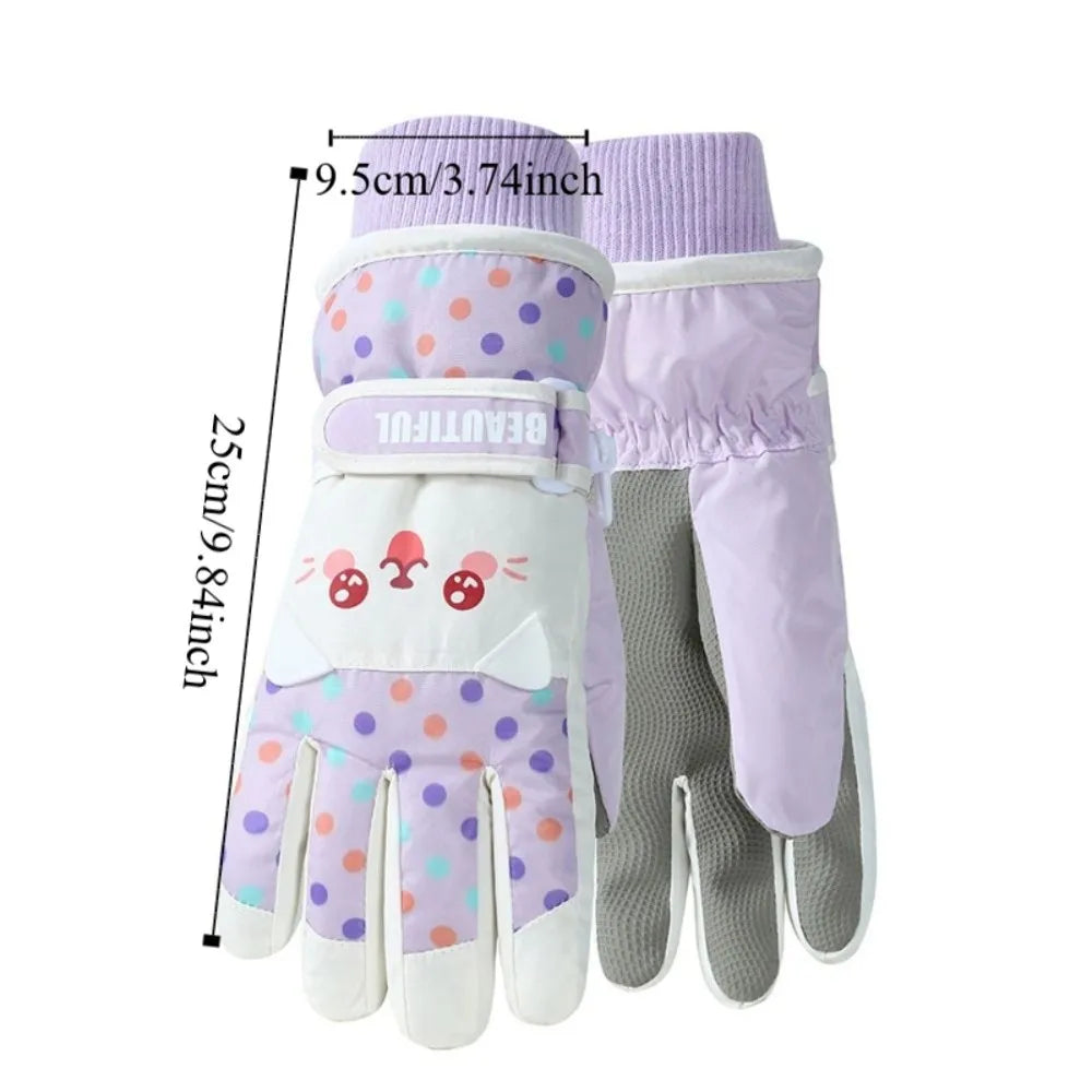 Kawaii Cartoon Children Ski Gloves Full Finger Riding Kids Snowboard Gloves Keep Warm Thicken Girls Skiing Gloves Boys/girls
