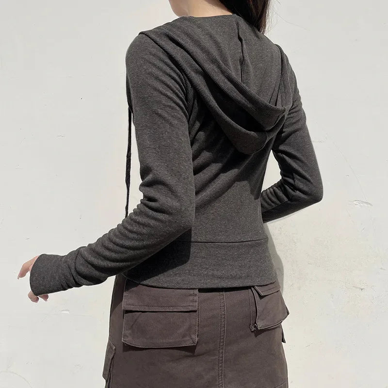 Casual Streetwear Basic Hooded Pockets Sweatshirt Tracksuit Solid Long Sleeve Hoodies Women 2025 Autumn Spring Fashion