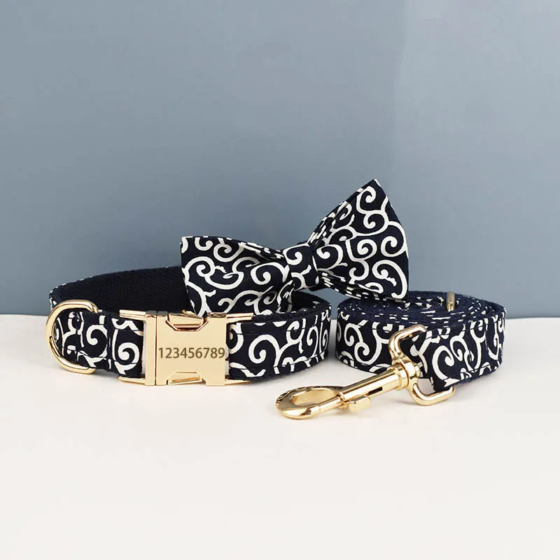 Custom Soft Collars Pet Accessories with Personalized Dog Collar Leashes Harness Bow Tie