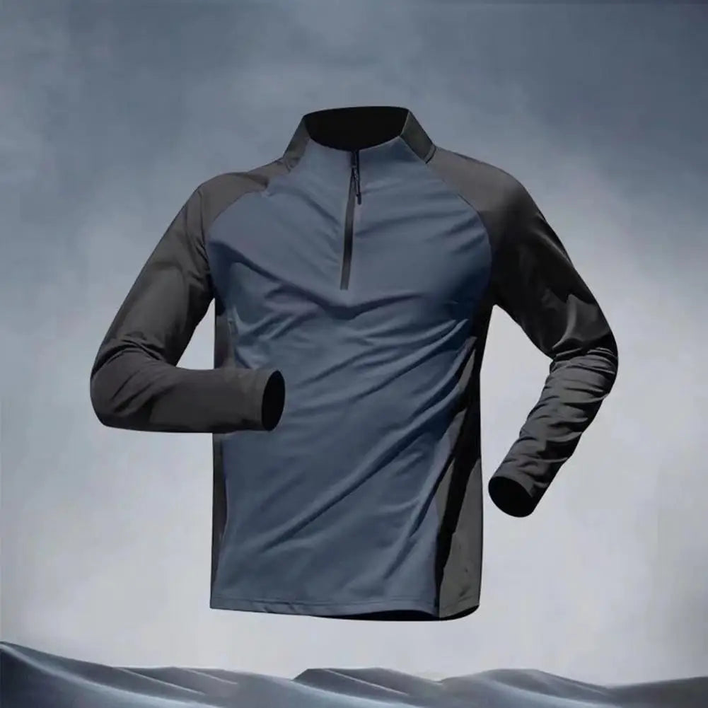 Men Sports T-shirt Half Zipper Collar Fitness Training T-shirts Gym Workout Compression Sweatshirt Running Football Sportswear
