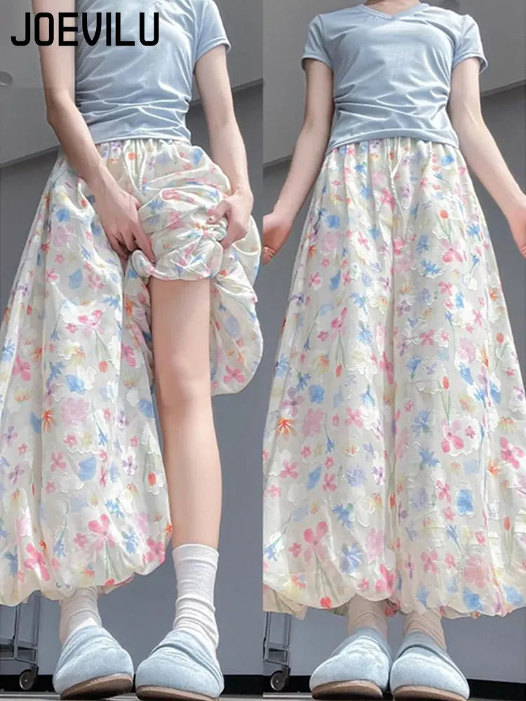 Summer French Style Floral Palazzo Pants Women High Waist Loose Boho Print Wide Leg Trousers with Drapery Comfortable & Elegant