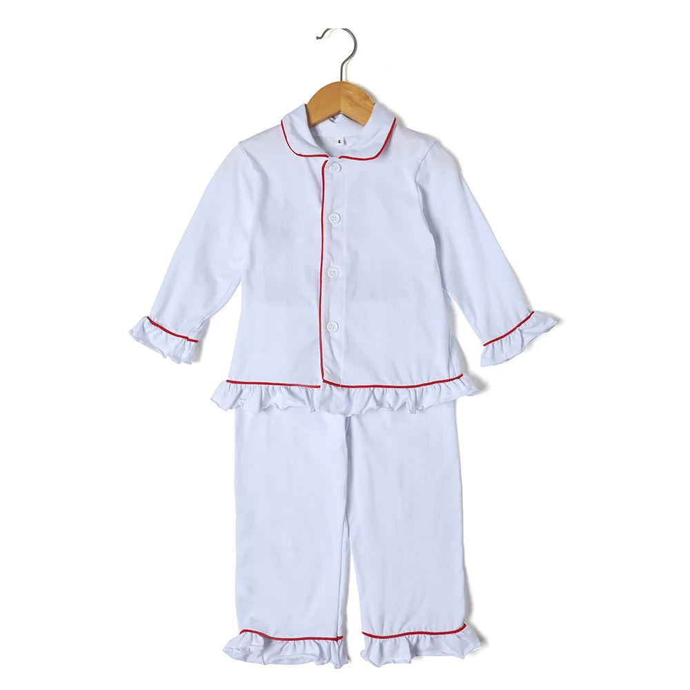 Mudbala Kids Fall Winter Cotton Pajamas Sibling Matching Boys Girls Ruffle Pyjamas Button Up Homewear