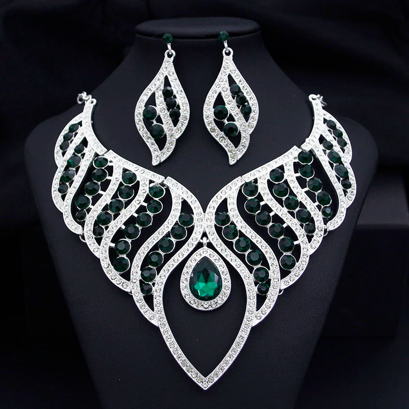 Fashion Jewelry Sets for Women Rhinestone Choker Necklace Sets for Bride Luxury Bridal Wedding Costume Jewelry Party Prom