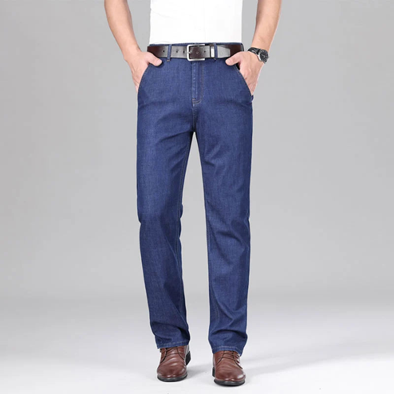 New Lyocell Fabric Jeans Men Summer Thin Business Straight Leg Loose Trousers Men's Casual Long Pants Large Size