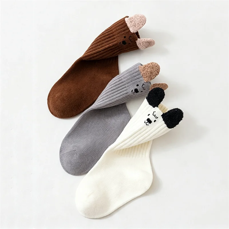 3Pairs Cute Kids Socks For Girls Boys Soft Cotton Baby Toddler Boy Girl Sock Cartoon Children's Short Socks Autumn Winter 0-5Yrs