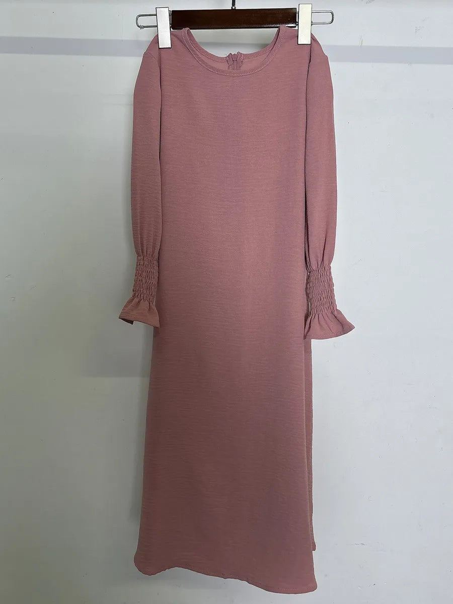 Muslim Kids Girl Dubai Abaya Ruffle Solid Long Dress Modest Ramadan Robe Kaftan Femme Musulmane Islamic Clothing African Dresses