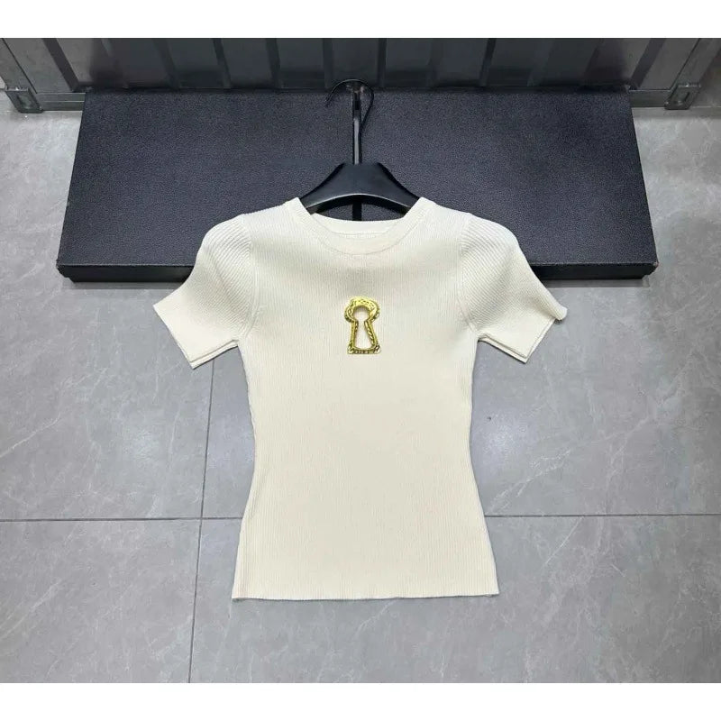 High Quality Summer New Hollowed Out Stand Up Collar Knitted Sweater Tshirt Women Commuting Slimming Sweater T-shirts Top