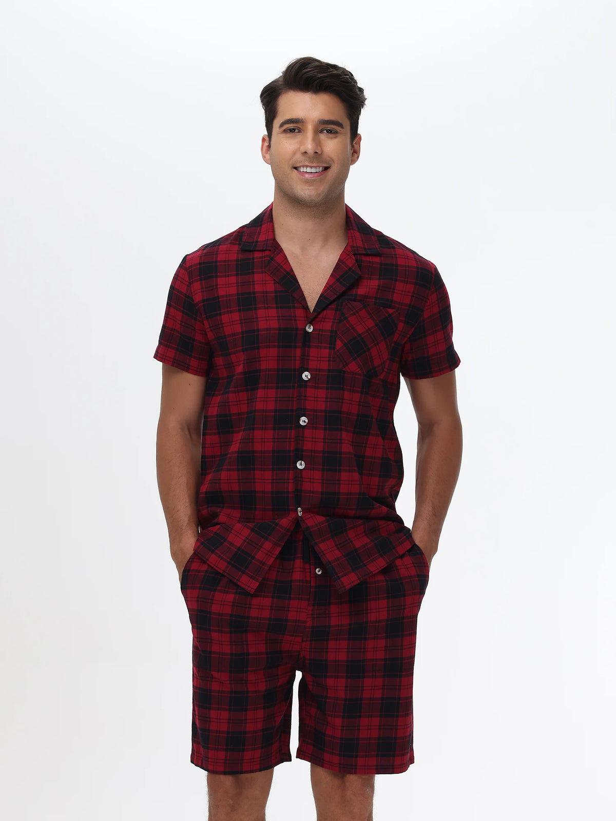 Men Summer Short Pajama Set, 2Pcs 100% Cotton Breathable Crop Pajama Short Sets Bottoms & Tops Cozy Suit for Home Outdoor