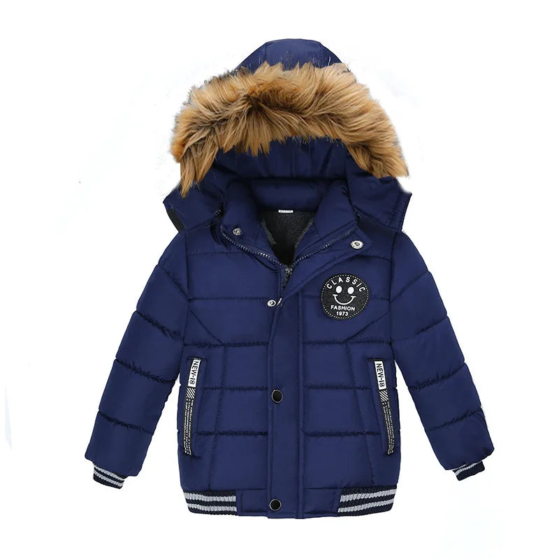 2-6 Years Autumn Winter Boys Jacket Warm Fur Collar Fashion Baby Girls Coat Hooded Zipper Outerwear Birthday Gift Kids Clothes