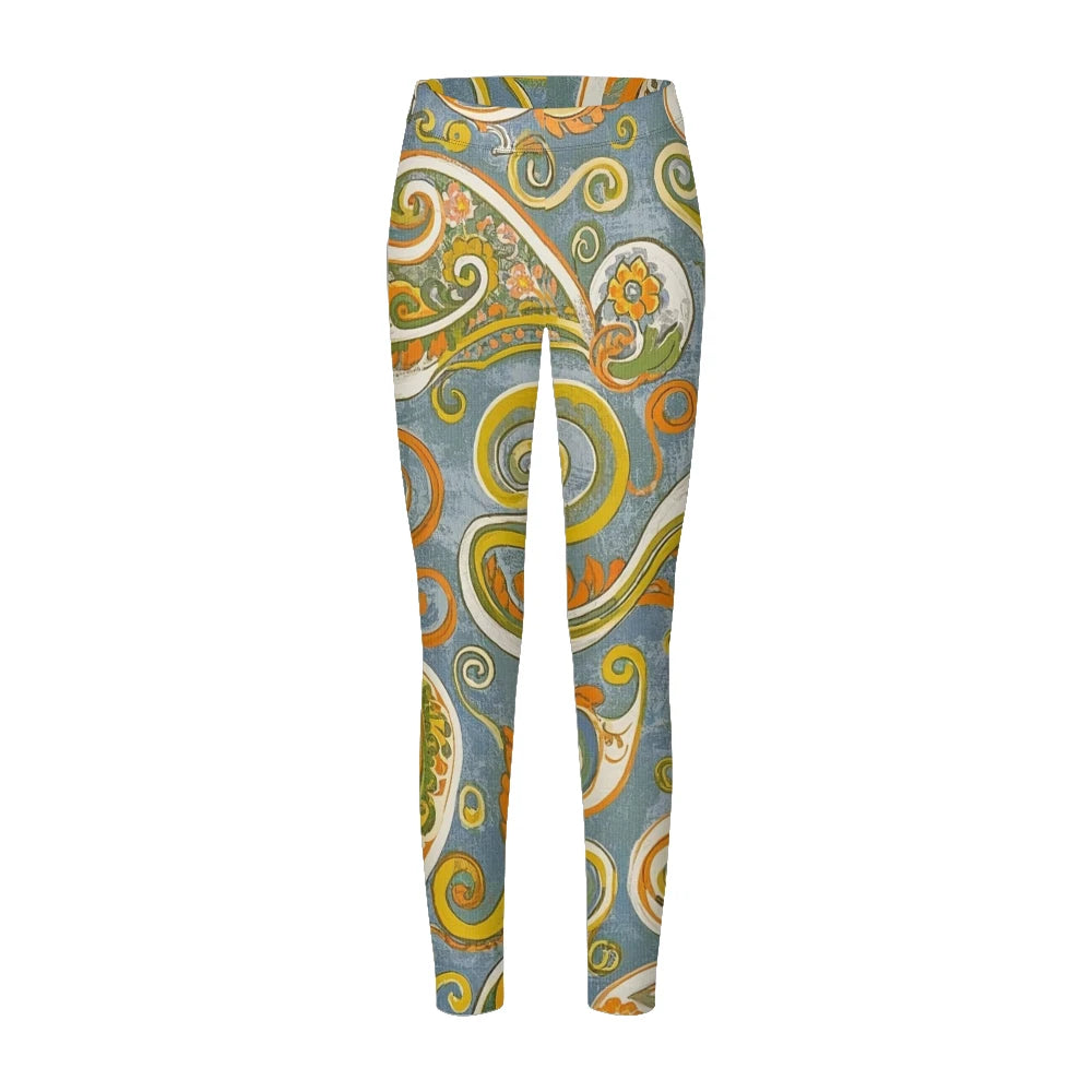 Women High-Waisted Vintage Paisley Print Sports Leggings Full Length Athletic Pants for Yoga Fitness and Casual Boho Chic Wear