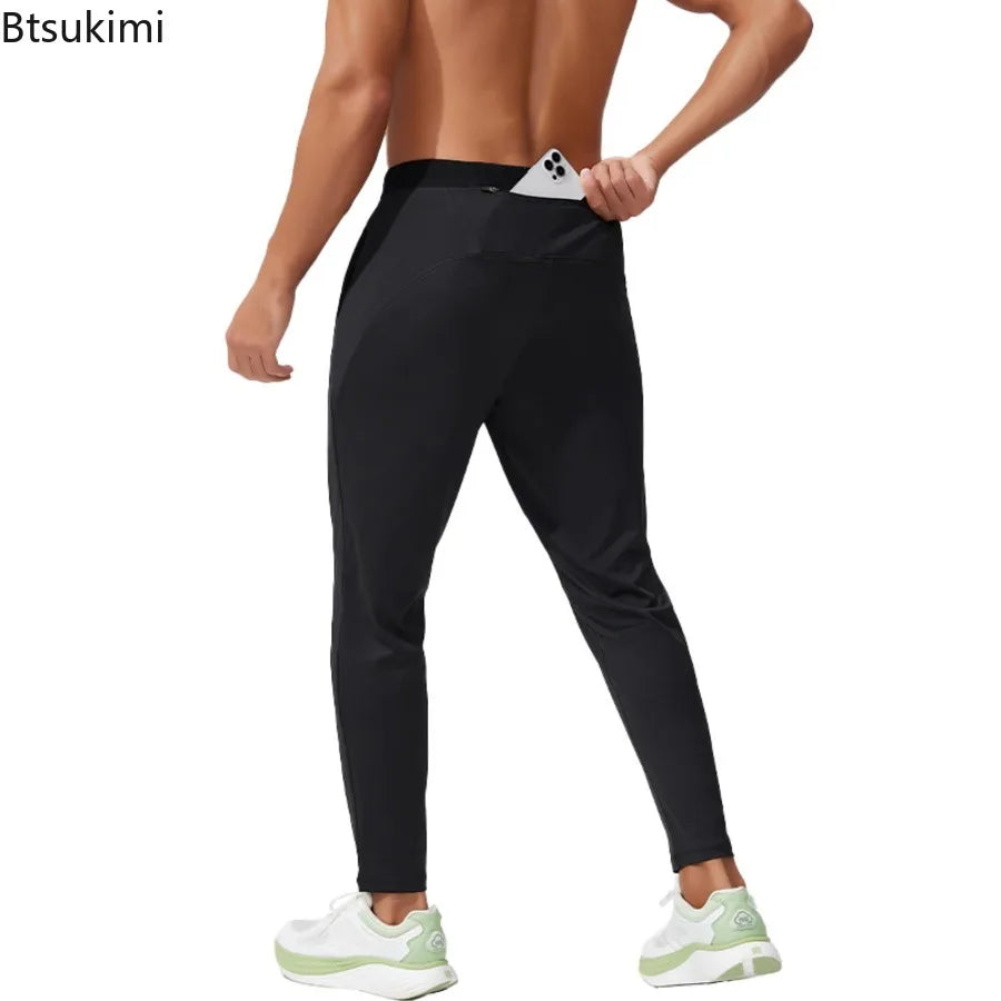 Outdoor Running Sports Pants for Men Spring Autumn Breathable Zipper Pockets Sweatpants High Elastic Quick Dry Basketball Pants