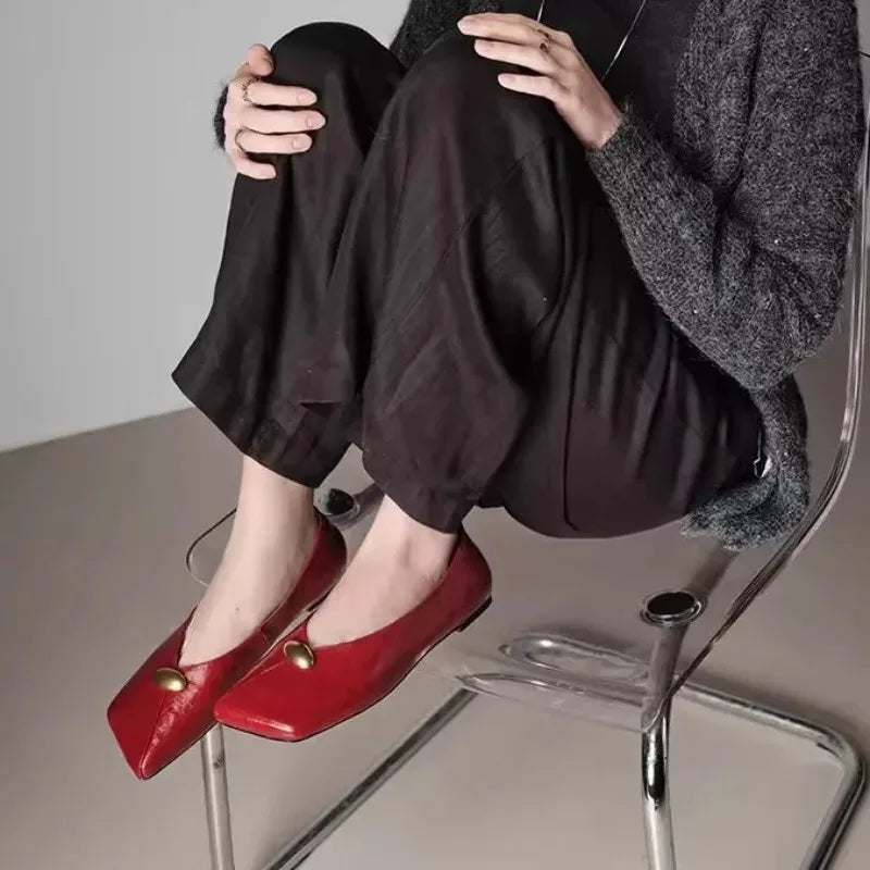 Spring Style Loafers for Women - One-piece Square-toe Thick-soled Low-cut Single Shoe