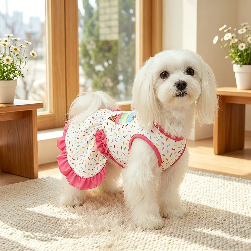 Pet Dog Dress, Colorful Ice Cream & Sprinkles Printed Dog Cat  Puppy Dress, Spring-Summer Thin Pet Clothing, Suitable For Dogs