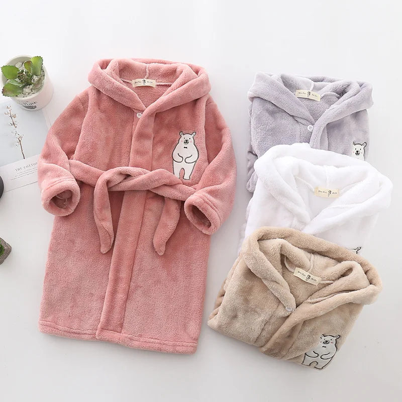 Kids Soft Pajamas Children's Winter Flannel Bathrobe 2023 New Cartoon Cute Sleepwear Boys Girls Autumn Robes Hooded Homewear