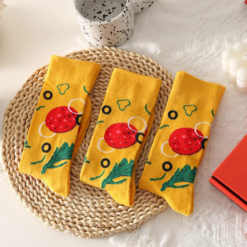 Pizza Socks for Women Breathable Cotton Anti Odor Mid Calf Socks Halloween Christmas Gift Funny Designer Socks Birthday Gift Box