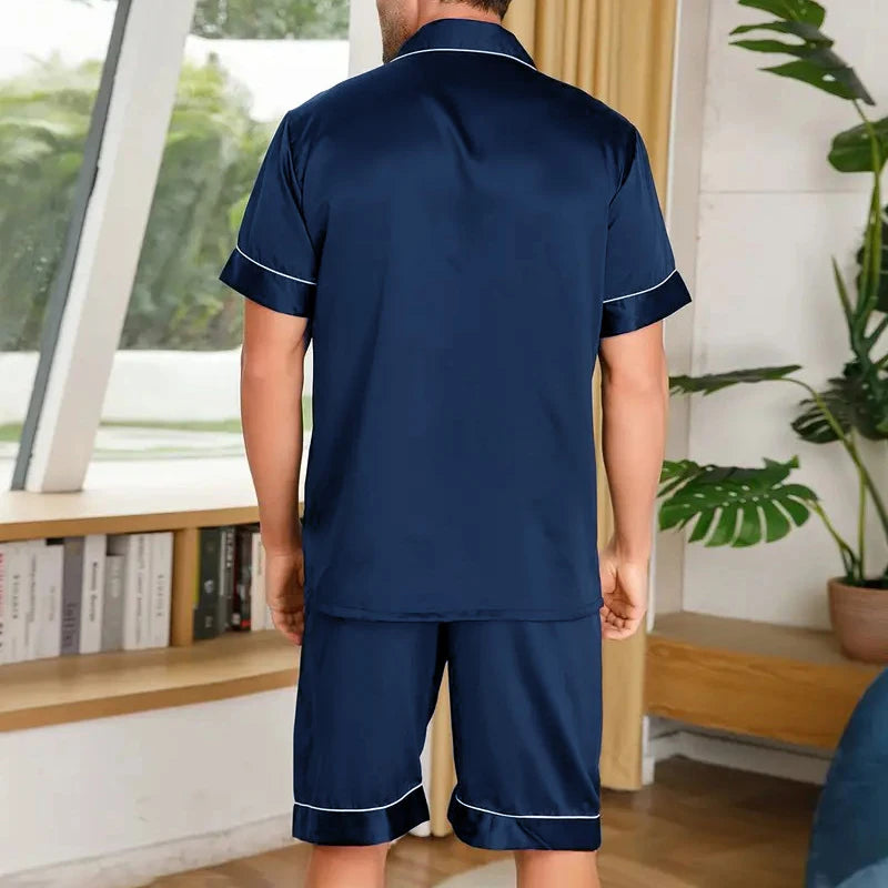2 Pcs Men's Cozy Pajama Sets Solid Color Short Sleeve T-Shirts And Elastic Shorts Comfortable Gentle Style Loungewear For Summer