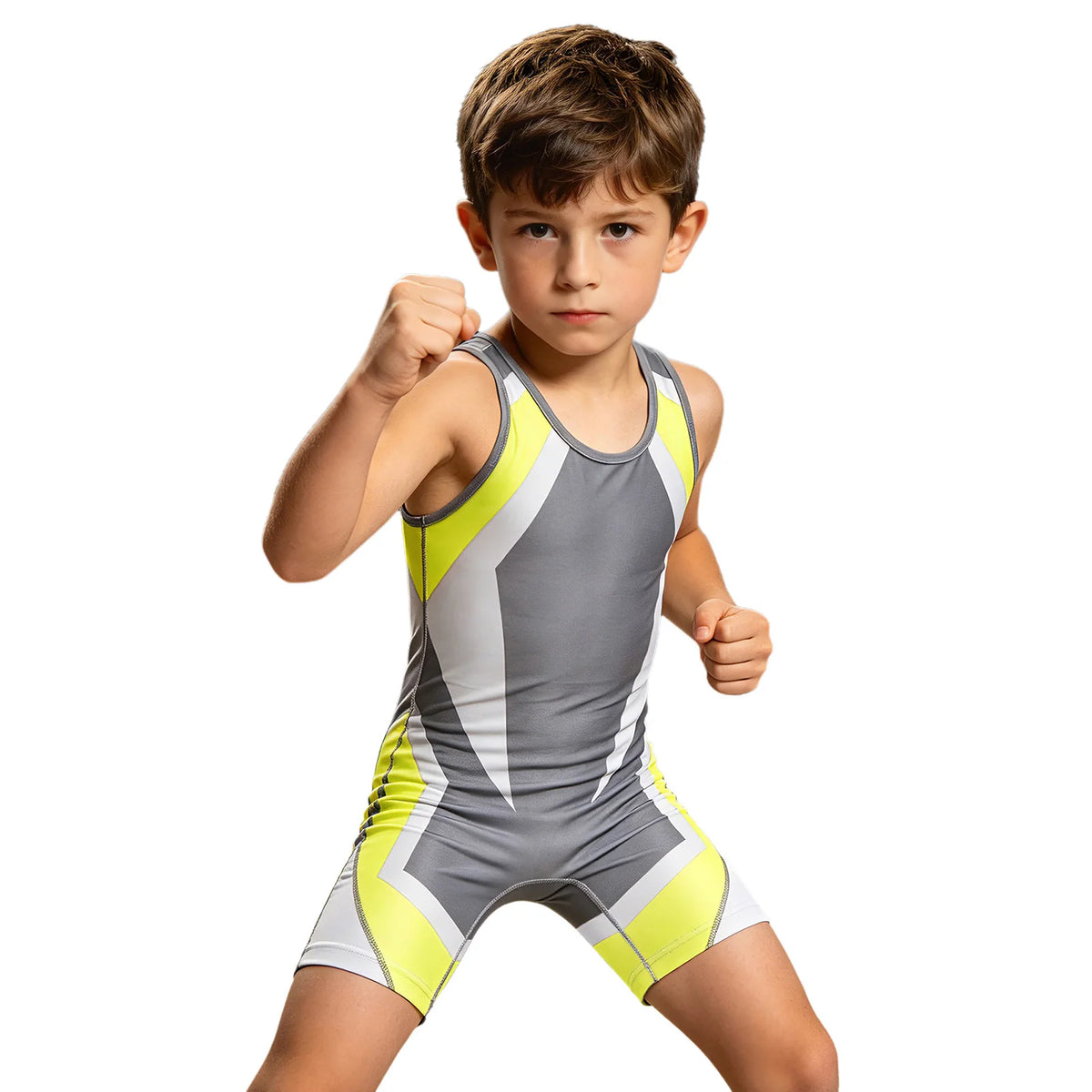 Kids Boys Wrestling Singlet Color Block Jumpsuit Quick-dry Sleeveless Thigh Length Bodysuit Sports Workout Exercise Cycling Set