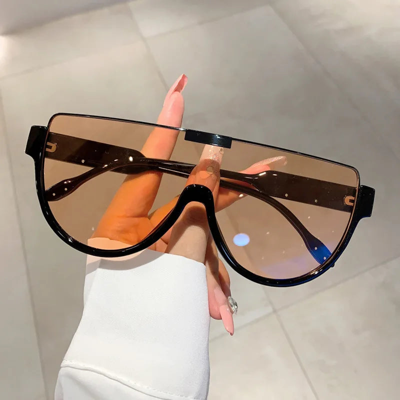 Women's Semi-Round Vintage Sunglasses 2026 New Trend UV400 Protection Anti Glare Monoblock Frame Outdoor Fashion Eyewear