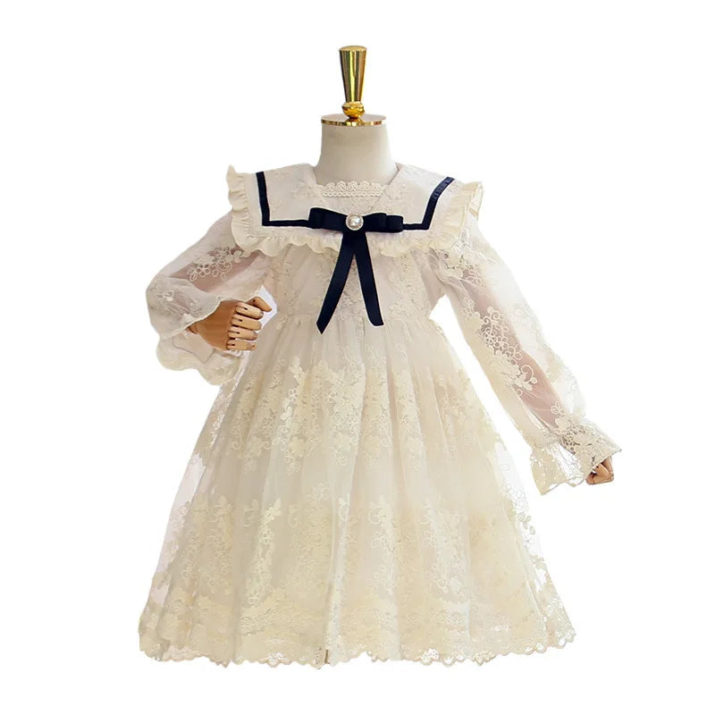 Girls Casual Dresses Girls Long Sleeve Lace Dress Tulle Princess Dress Children's Skirts Kids Clothes
