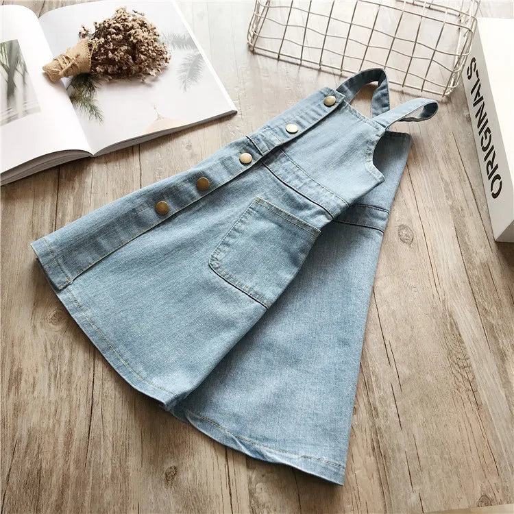 Kids Clothing 2026 Spring and Summer New Fashionable Girls Stylish Dress Denim Washed Suspender Dress