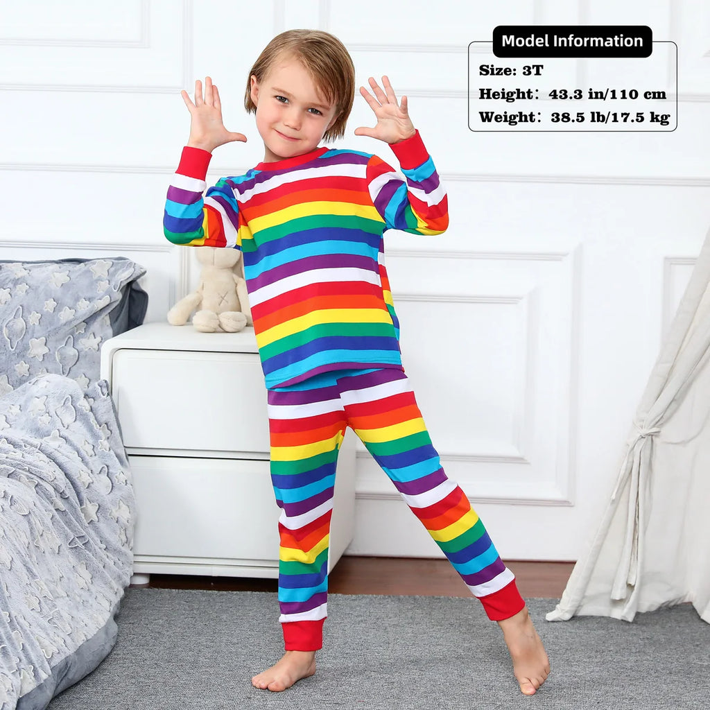 Kids Pajamas Boys Pyjamas Set Toddler Rainbow Stripe Pijamas Children Halloween Carnival Sleepwear Party Gift Pjs